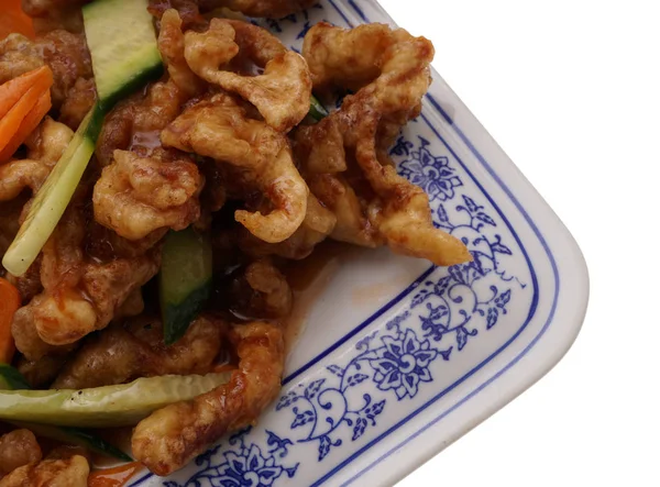 Китайська кухня. Солодкі та кисло свинини з овочами — стокове фото