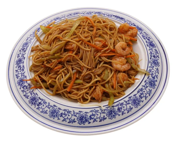 Chinesisches Essen. Spaghetti mit Garnelen — Stockfoto