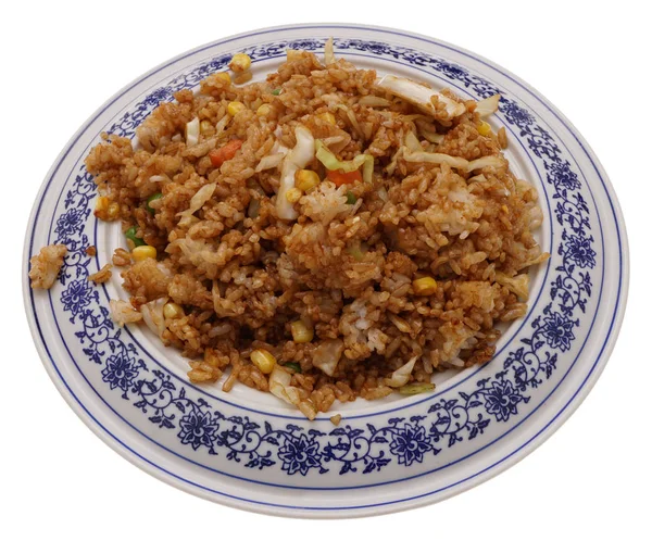 Chińskie jedzenie. Ryż z warzywami w sos sojowy — Zdjęcie stockowe