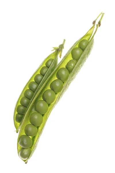 Fresh raw green peas within a pods on white background — Stock Photo, Image