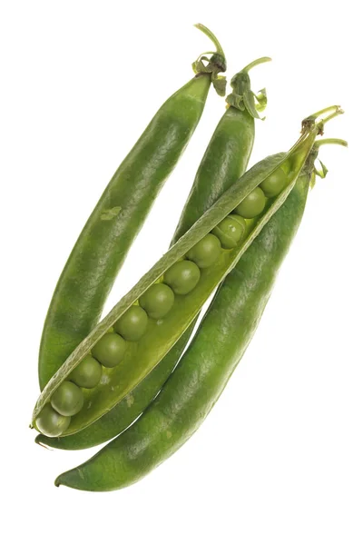 Fresh raw green peas within a pods on white background — Stock Photo, Image