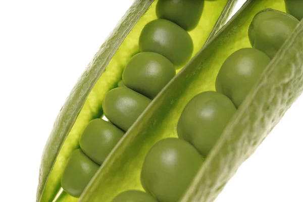 Fresh raw green peas within a pods on white background — Stock Photo, Image