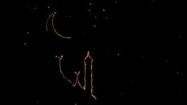 Parlayan altın parıltı sihirli bir şekilde ay ve cami yaratıyor. Kraliyet soyut Ramazan arkaplanı kayan yıldızlar, ay ve cami.