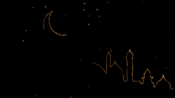 Sparkling Golden Glitter Magically Creating Moon Mosque Royal Abstract Ramadan — Stock Video