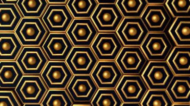 Minimalist geometrik kraliyet altın altıgen soyut arka plan. Soyut dalga animasyonunun altın ve siyah fütüristik deseni. Geometrik hareket arkaplanı. Canlandırmanın 3B Yapılandırması.