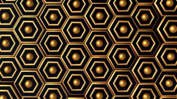 ミニマルな幾何学的なロイヤルゴールデン六角形抽象的な背景 抽象波アニメーションの黄金と黒の未来的なパターン 幾何学的な動きの背景 3Dアニメーションのレンダリング — ストック動画