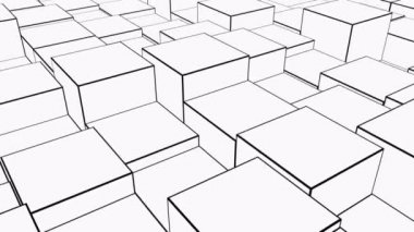 Minimalist 3d küp geometrik soyut arkaplan. Soyut dalga animasyonunun siyah ve beyaz minimum deseni. Geometrik hareket arkaplanı. Canlandırmanın 3B Yapılandırması.