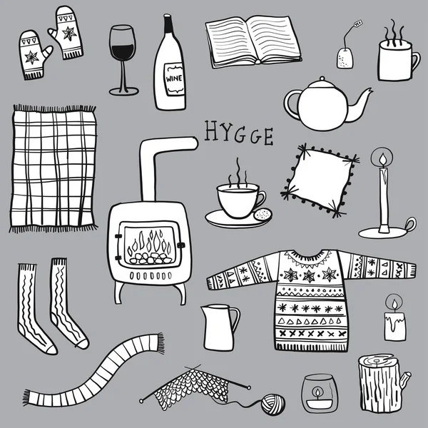 Çizim nesneleri rahatlatıcı rahat Doodle Hygge illüstrasyon