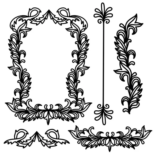 Elementos decorativos clásicos dibujados a mano marco borde y florece — Vector de stock