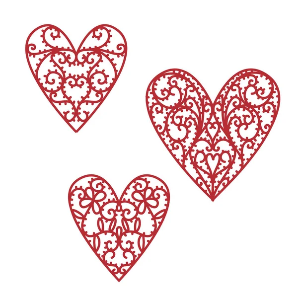 Corações filigrana intrincados Valentim mão desenhada ilustração — Vetor de Stock
