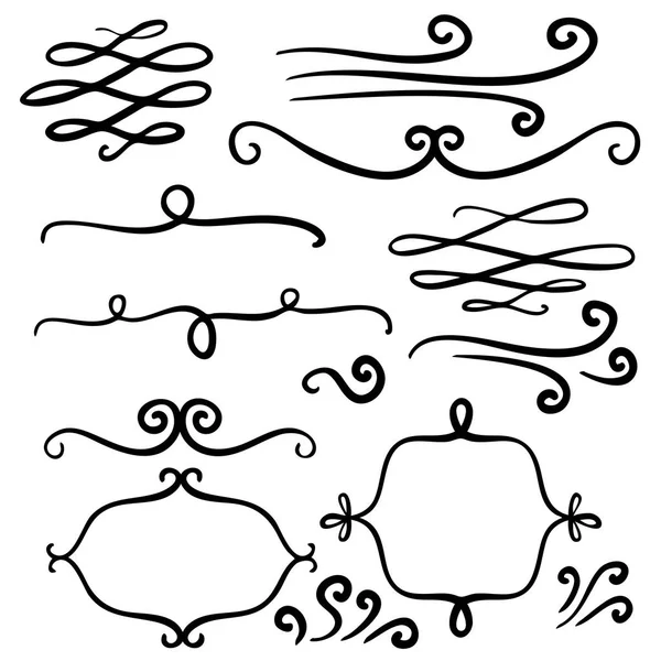 Flourishes hand drawn swirls doodles curls — Stock Vector