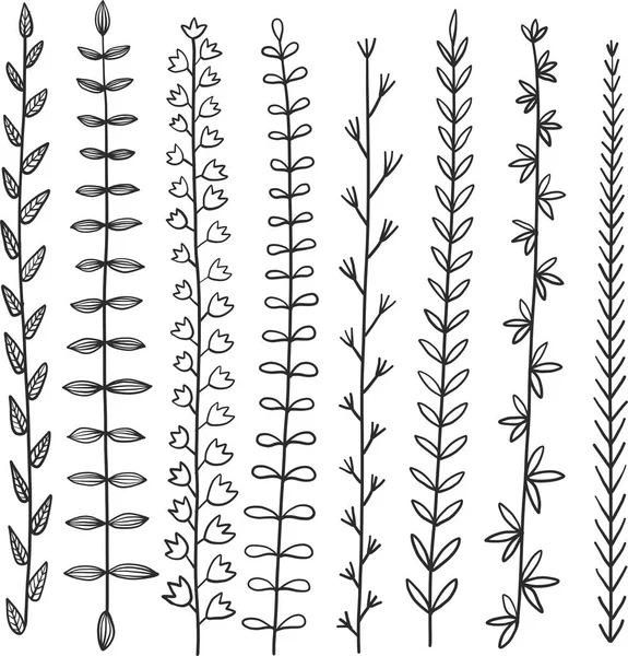 Bordures vectorielles de gribouillis feuillus dessinées à la main — Image vectorielle