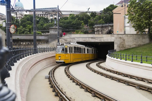 Yellow tram transport in budapest — Stock Photo, Image