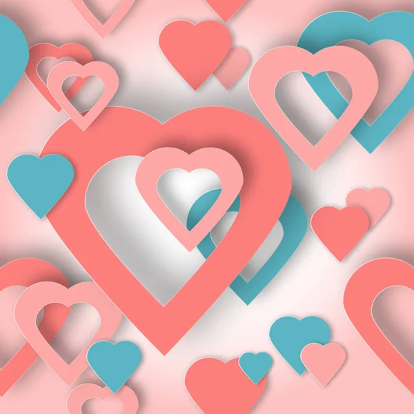 Hermosos corazones vector fondo o tarjeta. Plantilla de corazones de papel rosa brillante para pancarta, volante, boda, aniversario, cumpleaños, día de San Valentín, fiesta, póster, invitación, folleto. Fondo corazones — Archivo Imágenes Vectoriales