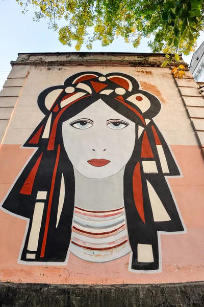 Sokak sanatı ev Borisoglebskaya 10, Kiev'de sokak boyama. Proje sanat çerçevesinde oluşturulan grafiti bize Amerika — Stok fotoğraf