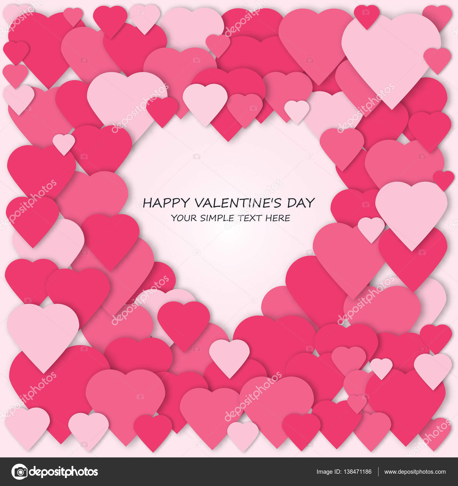3d Paper Hearts Collage Vector Card Pink Hearts Background