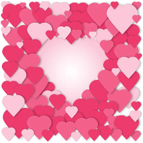 3D-papier harten collage vector kaart. Roze harten achtergrond. Bruiloft, verjaardag, verjaardag, Valentijnsdag, partij ontwerp voor spandoek, poster, 3d kaart, uitnodiging, brochure, flyer. — Stockvector