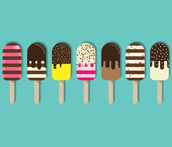 Színes popsicle fagylalt. Desszert édes nyár. 3D vector készlet különböző feltöltési színes finom fagylalt. Design tapéta, csomagolás, szövet, háttér, ruházat, nyomtatványok, zászlók stb — Stock Vector