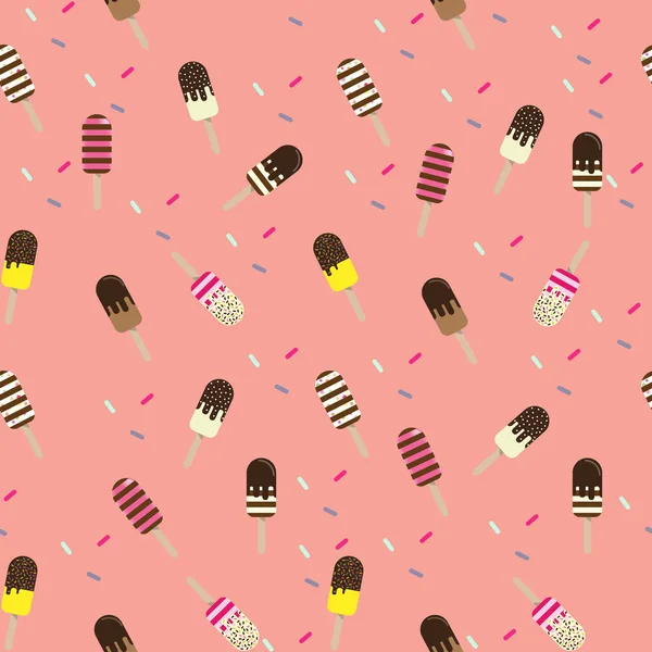 Colorido helado de paleta patrón sin costuras. Sabroso helado colorido con diferentes coberturas. Diseño para papel pintado, envoltura, tela, fondo, ropa, impresiones, pancartas. Patrón vectorial . — Vector de stock