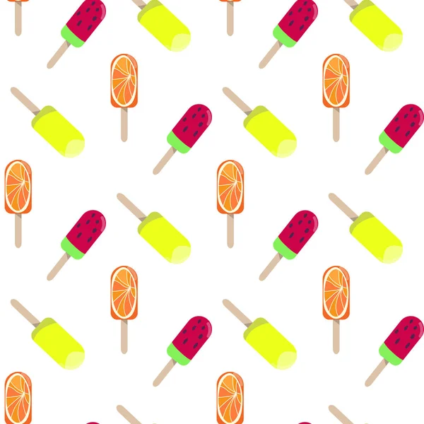 Padrão vetorial sem emenda de gelado de picolé colorido. Deserto de verão colorido saboroso - gelo de frutas alegre. Design para papel de parede, embrulho, tecido, fundo, vestuário, impressões, banners . —  Vetores de Stock