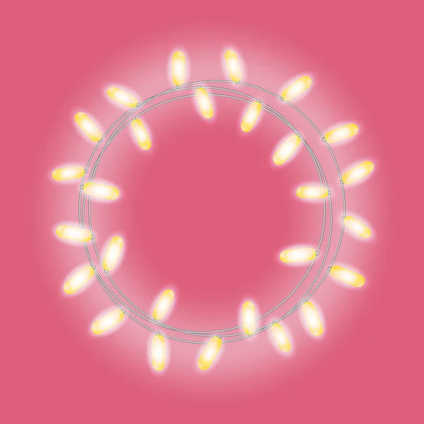 Garland Form Circle Glowing Lights Isolated Pink Background Realistic Vector — Stock Vector