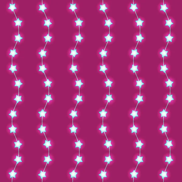 Helle Girlanden Mit Leuchtenden Sternenlichtern Auf Violettem Hintergrund Nahtloses Vektor — Stockvektor