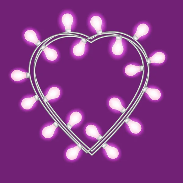 Garland Forma Coração Com Luzes Brilhantes Isoladas Sobre Fundo Violeta — Vetor de Stock