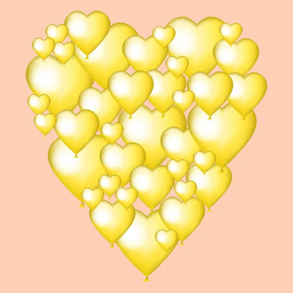 Koláž Zlaté Balónky Tvaru Srdce Valentine Karty Vektor Návrh Pro — Stockový vektor