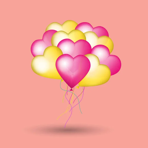 Valentijnskaart Met Hart Ballonnen Vectorillustratie Stelletje Roze Gouden Helium Ballonnen — Stockvector