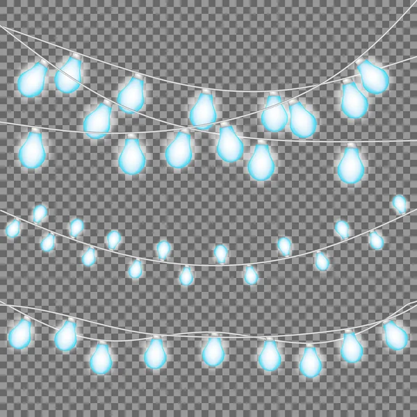 Leuchtend Blaue Weihnachtsbeleuchtung Isolierte Realistische Gestaltungselemente Leuchtende Lichter Für Party — Stockvektor