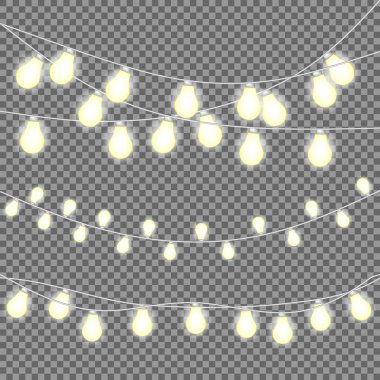 Örtüşen, parlayan dize ışık kümesi. Noel parlayan ışıklar. Çelenk, Noel süsleri. Parlayan ışıklar parti, tatil, yeni yıl, doğum günü veya tebrik kartı tasarımı için. Şablon veya sahte