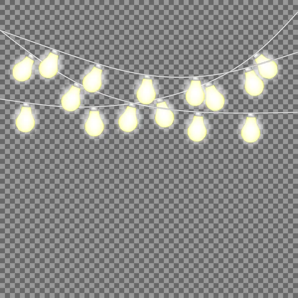 Reihe Sich Überlappender Leuchtender Lichterketten Weihnachtsbeleuchtung Girlanden Weihnachtsschmuck Leuchtende Lichter — Stockvektor