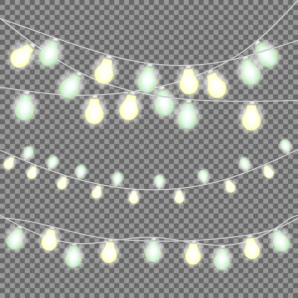 Set Overlapping Glowing String Lights Christmas Glowing Lights Garlands Christmas — Stock Vector