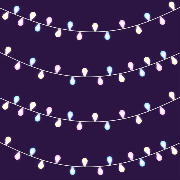 Conjunto Luces Cadena Superpuestas Brillantes Luces Brillantes Navidad Guirnaldas Decoraciones — Vector de stock