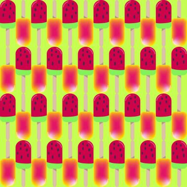 Dondurma sorunsuz arka plan. Retro vektör desen. Lezzetli renkli yaz çöl - buzlu şeker veya meyve Buz lolly. Sarma, kumaş, arka plan, giyim, baskılar, duvar kağıdı için tasarım afiş.