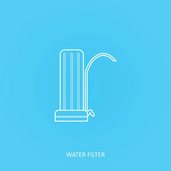水フィルター アウトライン ベクトル アイコン 住宅の水浄化システム タップまたは家庭の水ろ過 — ストックベクタ
