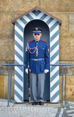 Prague, Çek Cumhuriyeti - 12 Ekim 2017: A Prag Kalesi nöbetçi ana ağ geçitleri tarihi Prague Castle, Prague, Çek Cumhuriyeti, biri dışında