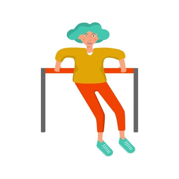 Bella giovane donna in forma sta facendo panchina tuffi su barra orizzontale . — Vettoriale Stock
