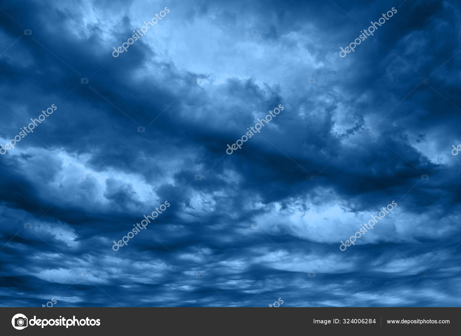 Dark Blue Dramatic Stormy Sky With Grey Heavy Clouds Trendy Banner With Color Of The Year Stock Photo By C Esvetleishaya