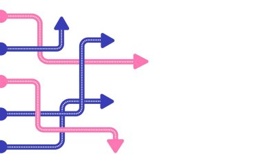 Yönlendirme konsepti. Soyut mavi ve pembe oklar minimal düz tasarım.