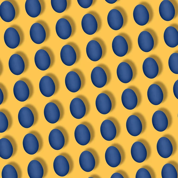 Muster aus blauen Eiern auf gelbem oder orangenem Hintergrund. Minimales Ernährungskonzept. — Stockfoto