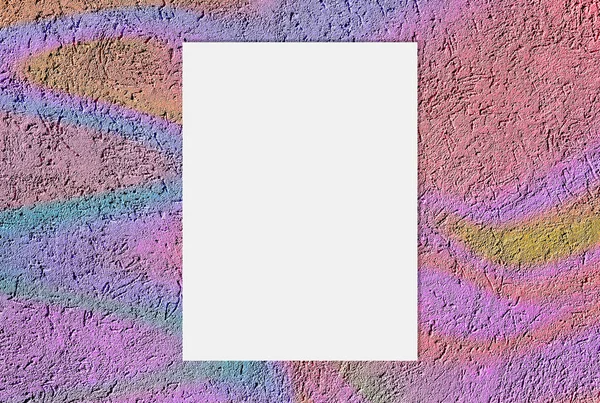 White blank sheet on Colorful bright gradient pink, blue and gold Textured cement or concrete wall background. — 스톡 사진