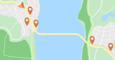 GPS navigator map with red pins. Navigation concept with pin pointer vector