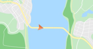 Nehir, şehir, yol ve köprü haritası. Navigasyon kavramı