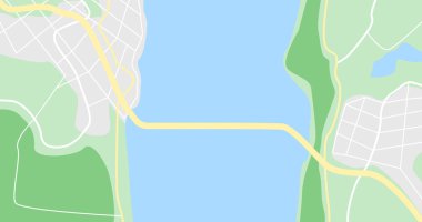 Nehir, şehir, yol ve köprü haritası.