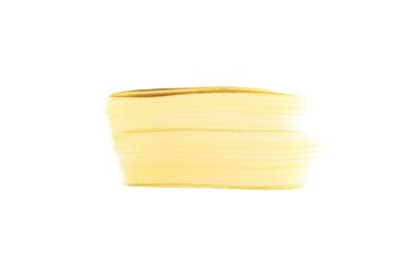 Dikdörtgen altın fırça darbesi ya da beyaza bulaşmış bir leke. Üst Manzara. Fotokopi alanı oluşturun. Altın metalik makyaj malzemesi örneği