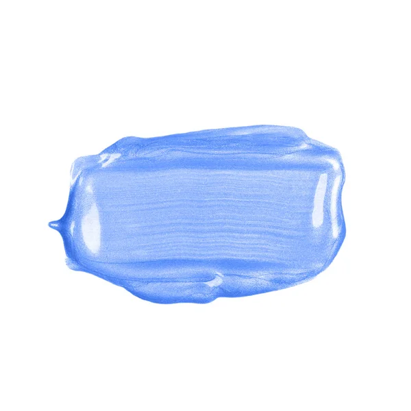 長方形の青光沢のあるブラシストロークまたは白の背景にカットスミア 最上階だ コピースペースでモックアップします アクリル塗料や口紅は スムーズなサンプルを構成します — ストック写真