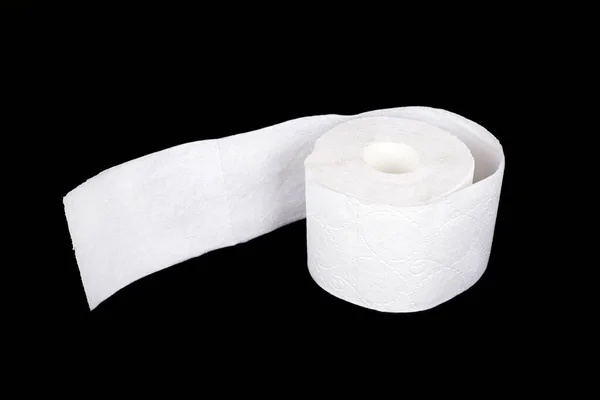 Miękkie Białe Rolki Papieru Toaletowego Izolowane Czarnym Tle — Zdjęcie stockowe