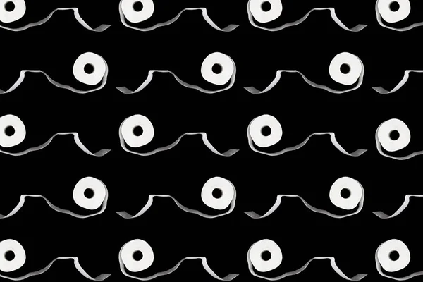 Creative Pattern Made White Toilet Paper Rolls Black Background Unwound — Stock Photo, Image