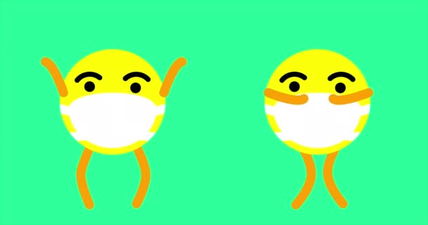 Grappige Emoticons Emoji Wegwerpmasker Doen Oefeningen Dansen Blijf Thuis Doe — Stockvideo